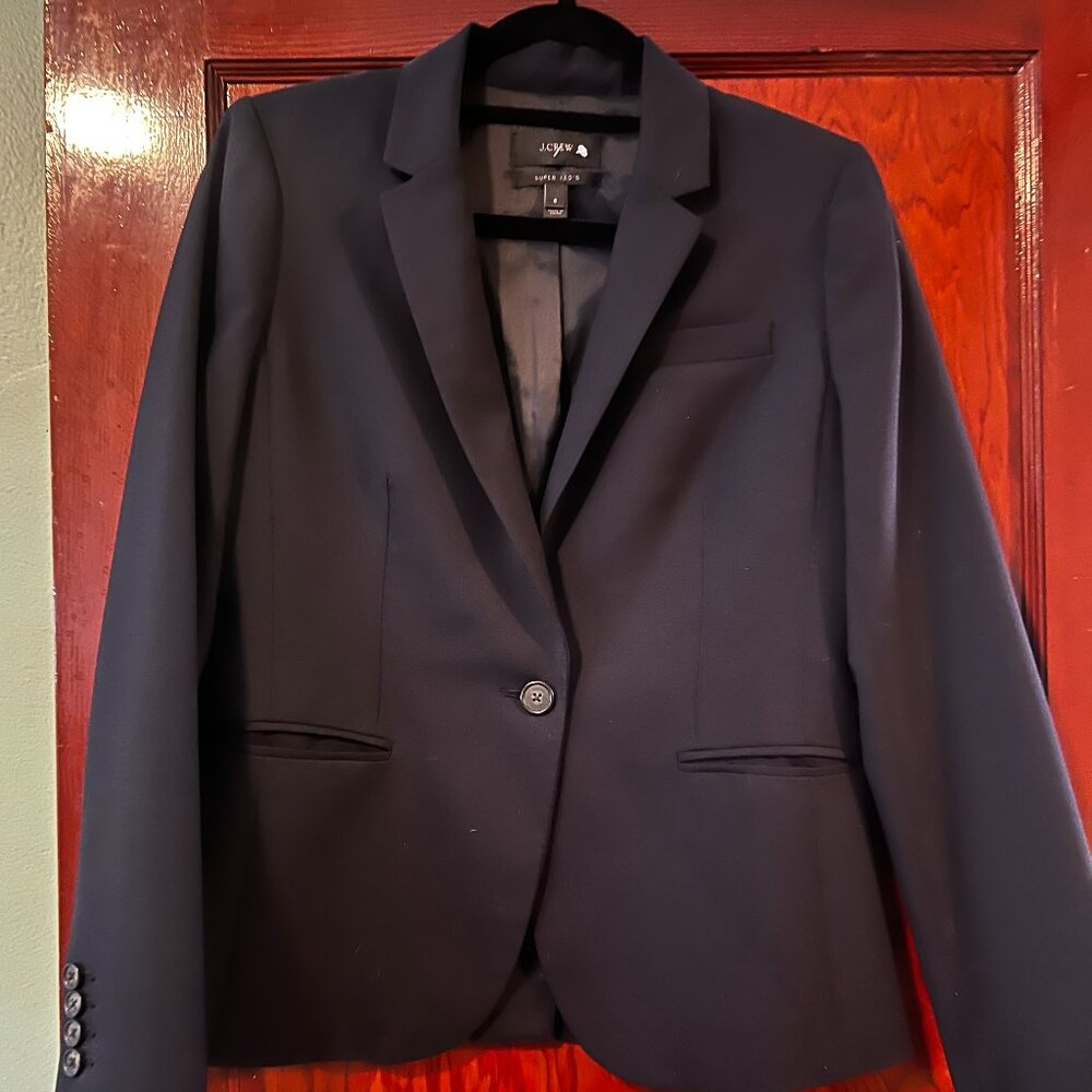 J. Crew  Super 120s Blazer Size 8 Navy Blue Long Sleeve Wool Jacket